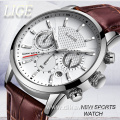 LIGE Mens Watches Top Brand Leather Chronograph Waterproof Sport Automatic Date Quartz Watch For Men Relogio Masculino